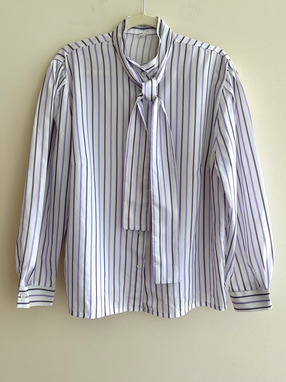 Women’s Vintage Striped Button Down Tie Knot Shirt, Purple/White, Size UK 20